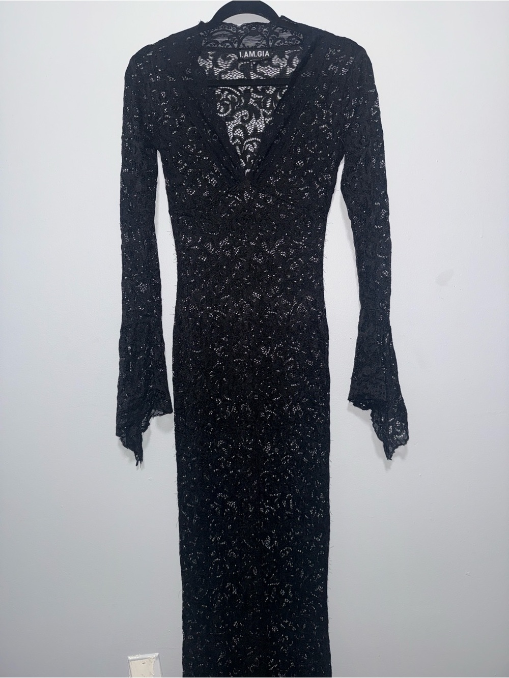 I.AM.GIA Black Lace Long-Sleeve V-Neck Maxi Dress